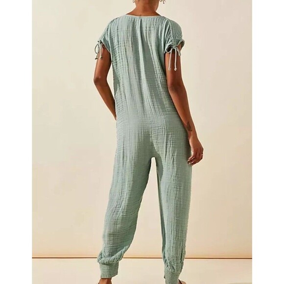Free People Jaila Jumpsuit Criss Cross Endless Summer Jogger Leg Turquoise New S - Picture 3 of 3